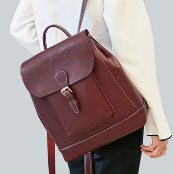 Рюкзак из натуральной воловьей кожи, студенческий школьный рюкзак, сумки на одно плечо, Модная дорожная сумка, Женский рюкзак из натуральной кожи Изображение 2