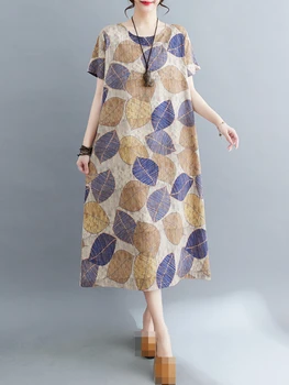 Новое модное женское платье с круглым вырезом и принтом, короткий рукав, повседневное платье контрастного цвета, повседневное вечернее платье для женщин 2023