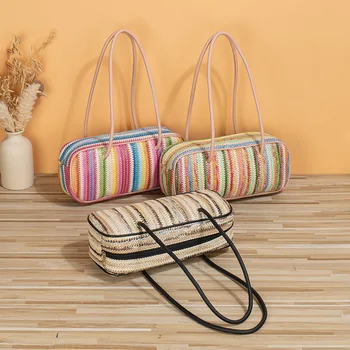 Женская сумка Новая радужная тканая длинная сумка для рук, горизонтальная подушка, повседневная маленькая сумка Изображение 2