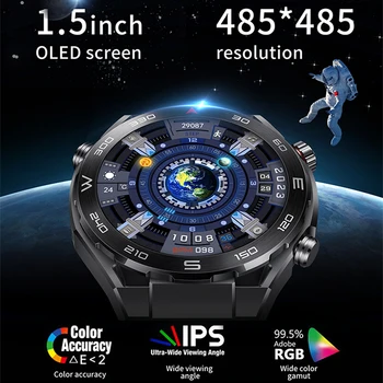 1 ГБ Локальной памяти Музыка Bluetooth Вызов NFC Смарт-Часы 485 *485 4DOLED 1,5 ‘HD Большой Экран Smartwatch SOS Вызов Компас Спортивные Часы Изображение 2