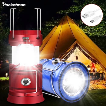 Мощный светодиодный фонарь для кемпинга, USB Перезаряжаемый фонарь для палатки, Аварийное освещение, Открытый Солнечный Перезаряжаемый Портативный фонарь Изображение 2