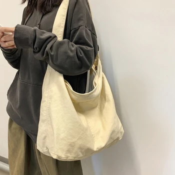 Белая прочная холщовая сумка через плечо для женщин, Функциональная и Шикарная, Легкая сумка Большой емкости, женские сумки Изображение 2