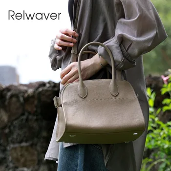 Relwaver женские сумки из натуральной кожи, сумки для женщин, 2023, осенняя новая сумка-тоут, абрикосово-белая сумка для поездок на работу, сумка через плечо Изображение 2