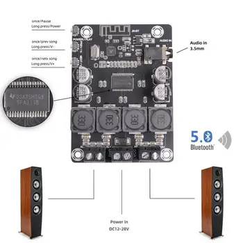 плата Amplificador 12 В 24 В Беспроводное подключение Bluetooth Цифровой усилитель мощности 3,5 мм Модуль усилителя стереовхода 2x45 Вт
