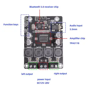плата Amplificador 12 В 24 В Беспроводное подключение Bluetooth Цифровой усилитель мощности 3,5 мм Модуль усилителя стереовхода 2x45 Вт Изображение 2