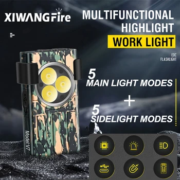 Многофункциональный фонарик; Портативный брелок; лампа; Перезаряжаемое аварийное освещение; 5 + 5 режимов; водонепроницаемость IPX5 с магнитом и зажимом