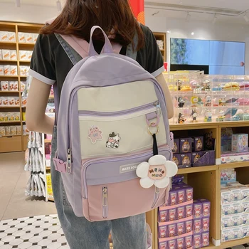 Студенческая школьная сумка, женский нейлоновый рюкзак для девочек, женская сумка Kawaii, женский водонепроницаемый школьный рюкзак Изображение 2