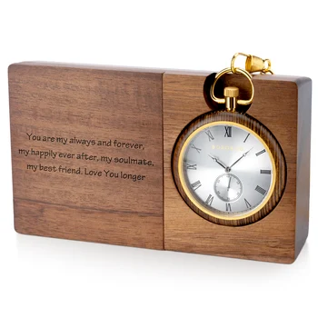 Карманные часы 2 в 1 с персональной гравировкой для мужчин, Папа и Сын, Пользовательское Текстовое название, Антикварные Деревянные карманные часы BOBO BIRD, Настольные часы Изображение 2