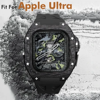Для Apple Watch Ultra 49 мм Углеродное Волокно из Нержавеющей Стали Роскошный Модный Комплект Модификации Корпуса Защита Ремешка iWatch Серии S8