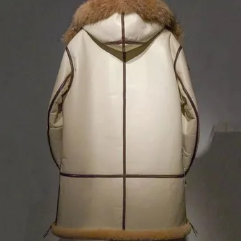 Дубленка Мужская Белая куртка из овчины цвета слоновой кости С капюшоном, зимнее пальто в стиле милитари Изображение 2