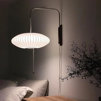 Настенный светильник Nelson современный японский настенный светильник для гостиной, спальни, домашнего прикроватного офиса, отеля, светильник из шелковой ткани Изображение 2