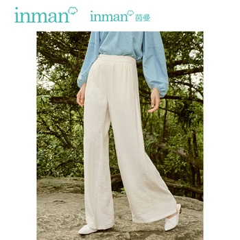 Женские брюки INMAN 2023, Осенняя пряжка на талии, Прямые Свободные Широкие брюки, китайские ретро-Абрикосовые повседневные брюки