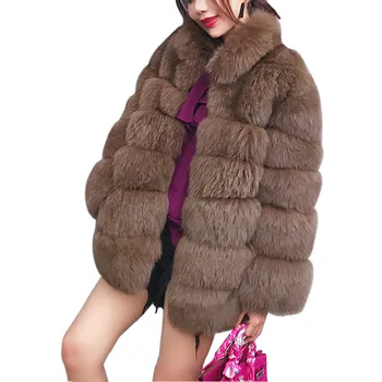 Зимняя верхняя одежда на пуговицах, Пушистое пальто из искусственного меха, Женская меховая куртка с высоким воротником и длинным рукавом, большие размеры, высококачественная верхняя одежда Изображение 2