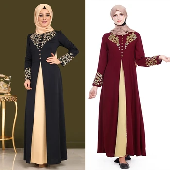 Женские мусульманские платья в стиле пэчворк с длинными рукавами и принтом Абая с пуговицами