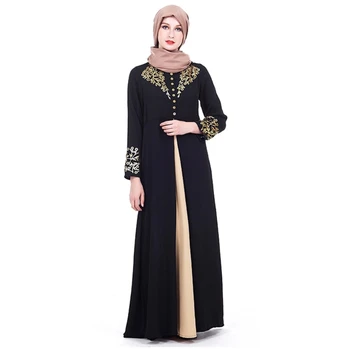 Женские мусульманские платья в стиле пэчворк с длинными рукавами и принтом Абая с пуговицами Изображение 2