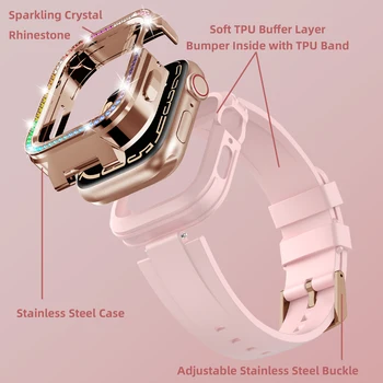 Роскошный Бриллиантовый Чехол-ремешок для Apple Watch 8 7 41 мм Band Mod Set Комплект Модификаций Резиновый металлический Чехол iWatch Series 6 SE 5 4 40 мм Изображение 2