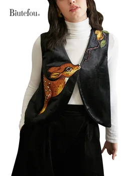 Весенний женский жилет с вышивкой в виде ветки оленя 2022 Оригинального дизайна