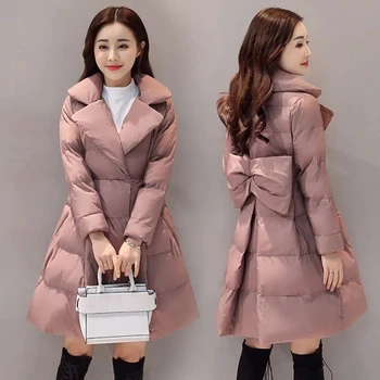 Юбка с бантом, Пуховая Куртка с хлопковой подкладкой, Женская Длинная Корейская версия 2023, Новая корейская юбка принцессы Пэн, Зимнее пальто для женщин.