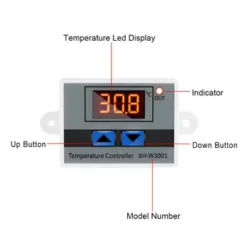 10A 12V 24V 220VAC Цифровой светодиодный регулятор температуры XH-W3001 Для Охлаждения инкубатора, Переключатель нагрева, Термостат, Датчик NTC Изображение 2