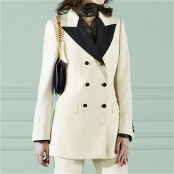 женские блейзеры 2023, Осенняя новинка, Корейская мода, Женская куртка с контрастной вставкой, Двубортный Высококачественный сшитый на заказ костюм, пальто y2k