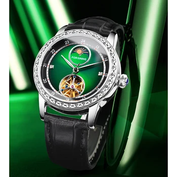Forsining Fashion Man Роскошный нефритово-зеленый Дизайн, Водонепроницаемые Элегантные Автоматические часы из натуральной кожи Изображение 2