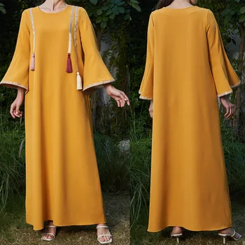 Мусульманское женское платье 2022, новый однотонный арабский халат с кисточками, Абайя из Юго-Восточной Азии, этнические мусульманские модные абайи для женщин