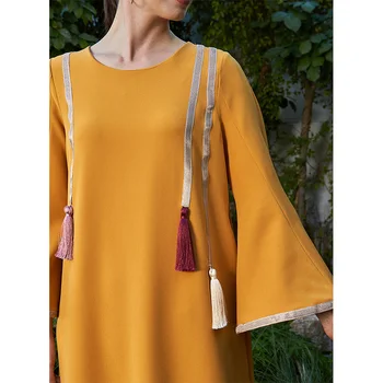 Мусульманское женское платье 2022, новый однотонный арабский халат с кисточками, Абайя из Юго-Восточной Азии, этнические мусульманские модные абайи для женщин Изображение 2