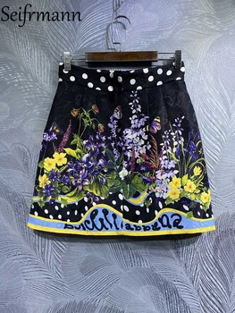 Seifrmann, Высококачественные летние женские модные дизайнерские Юбки с высокой талией, Низ с цветочным принтом, Жаккардовые мини-юбки Изображение 2