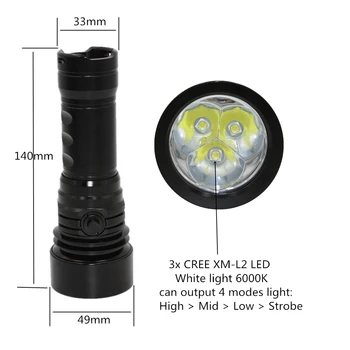 Подводный светильник для фотосъемки, фонарик для дайвинга P3-L2 3 L2 LED 3000LM, Лампа для освещения Видео и фото Водонепроницаемый Lanterna Изображение 2
