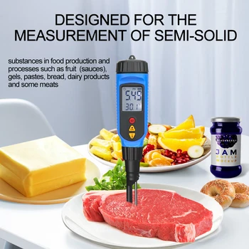 Цифровой измеритель PH для теста, мяса, овощей, фруктовых соусов, Полутвердый тестер PH, Ацидометр с инструментом для измерения температуры Изображение 2