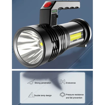 Светодиодный фонарик, USB-фонарь, прожекторная лампа, водонепроницаемая многоцелевая лампа для рыбалки на большой дальности, освещение для кемпинга Изображение 2
