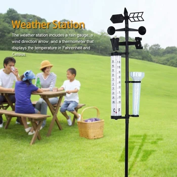 Садовая метеостанция, метеостанция, датчик дождя, датчик ветра, дождемер и термометр для сада, фермы, поля Изображение 2