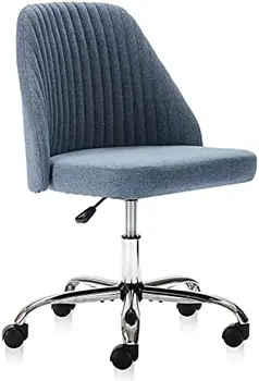Стул для офисного стола, Современный стул из льняной ткани, Регулируемый Поворотный Рабочий стул со средней спинкой, Симпатичный мягкий Компьютерный стул без подлокотников с Изображение 2