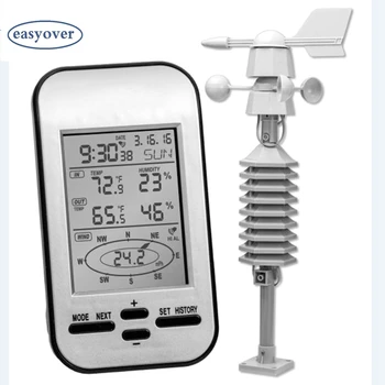 Беспроводной Анемометр с двойным Креплением, датчик ветра, ЖК-метеостанция, Часы, Скорость и Направление ветра, Измеритель температуры и влажности в Холодном доме, Измеритель влажности Изображение 2