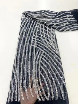 Розовая африканская кружевная ткань ручной работы с пайетками и Пералем, французский тяжелый Роскошный тюль с бисером, Ткань для пошива женских свадебных платьев Изображение 2