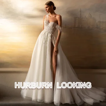 HERBURN Сексуальные Свадебные платья Простые С высоким разрезом, Тюлевая иллюзия в виде сердечка 2023, Персонализированные Vestidos De Novia Vestido De Casamento