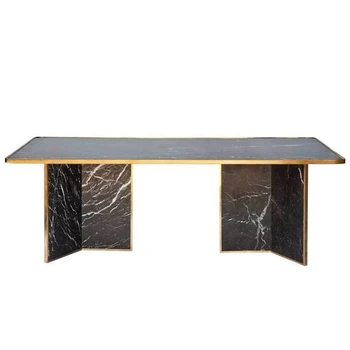 Обеденный стол Мраморный Прямоугольный Североамериканский черный Орех Модель Роскошной виллы Дизайн комнаты