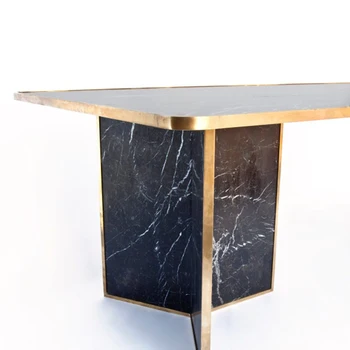 Обеденный стол Мраморный Прямоугольный Североамериканский черный Орех Модель Роскошной виллы Дизайн комнаты Изображение 2