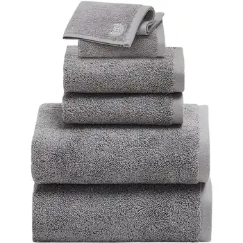 Наборы полотенец из 6 предметов для ванной комнаты - Набор хлопчатобумажных полотенец на кольцах - серый