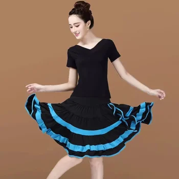 Элегантная сетчатая юбка для латиноамериканских танцев средней длины с V-образным вырезом Для женщин, Новый Стиль, Удобная мягкая одежда для бальных танцев, Вальса