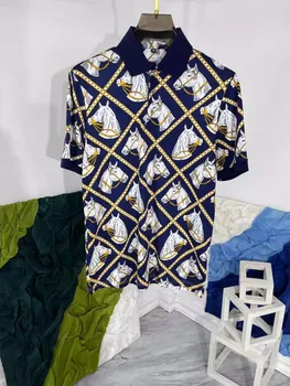 Летняя модная мужская повседневная удобная рубашка поло с высококачественным принтом, топы C592