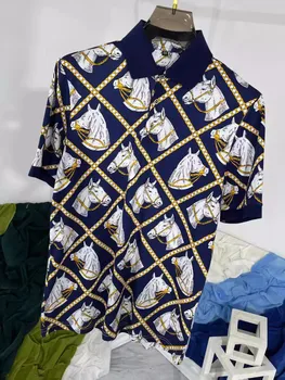 Летняя модная мужская повседневная удобная рубашка поло с высококачественным принтом, топы C592 Изображение 2