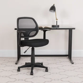 Вращающееся Эргономичное Офисное кресло Flash Furniture со средней спинкой из черной сетки с Т-образными подлокотниками - Рабочее кресло, сертифицированное BIFMA