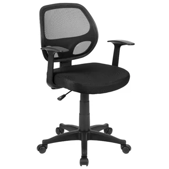 Вращающееся Эргономичное Офисное кресло Flash Furniture со средней спинкой из черной сетки с Т-образными подлокотниками - Рабочее кресло, сертифицированное BIFMA Изображение 2