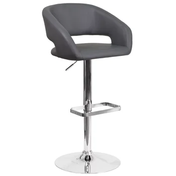 Современная мебель Flash Erik из серого винила, регулируемый по высоте Барный стул с закругленной средней спинкой и хромированным основанием