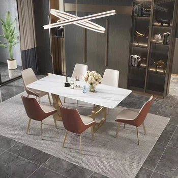 Итальянский Современный дизайн, Мраморный обеденный стол, комбинированный стол и стул с основанием из нержавеющей стали