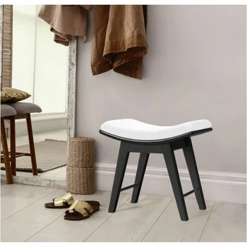 Туалетный столик, табурет для макияжа с вогнутой поверхностью сиденья, мягкая скамейка с ножками из каучукового дерева Изображение 2
