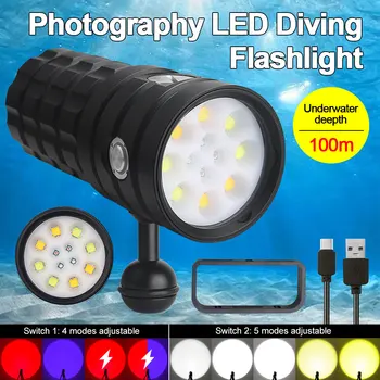 9000LM 4-цветной профессиональный фонарик для дайвинга IPX8, водонепроницаемая подводная фотография длиной 100 м, светодиодный заполняющий свет, перезаряжаемый фонарик