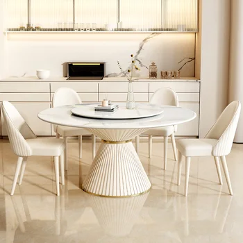Обеденный стол в скандинавском минималистичном стиле Круглая гостиная Элегантный современный обеденный стол с поворотными столами Белый набор мебели для дома Sala Da Pranzo