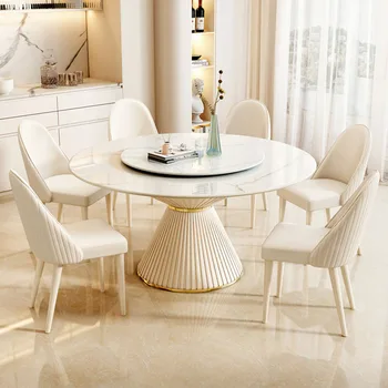 Обеденный стол в скандинавском минималистичном стиле Круглая гостиная Элегантный современный обеденный стол с поворотными столами Белый набор мебели для дома Sala Da Pranzo Изображение 2